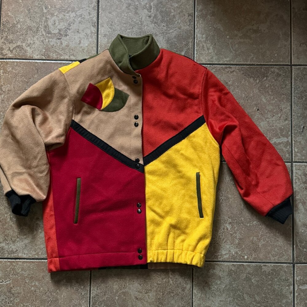 Vintage Steve Evans Colorblock Wool Jacket Multicolor Button Up USA Made